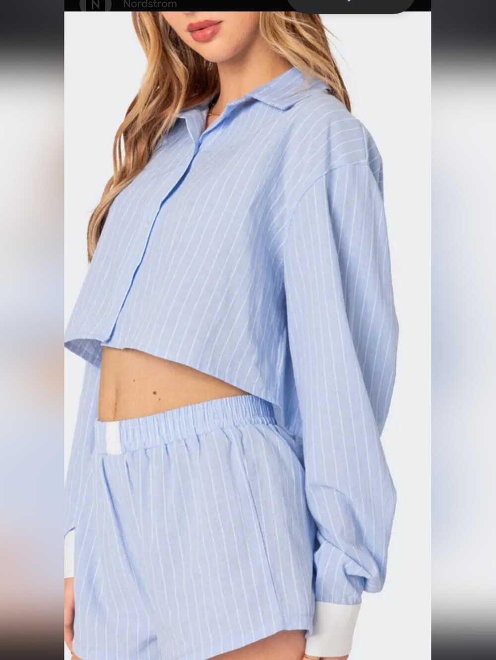 Edikted Light Blue Button-Down Shirt with White Cuffs - Picture 3 of 7